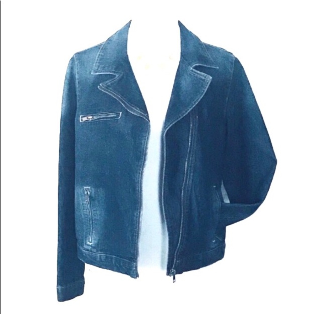 Per Se Jean Jacket w/ Diagonal Zipper NWOT! Large
